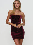 Irena Velvet Strapless Mini Dress Burgundy