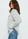 Alexi Long Sleeve Button Down Top Blue Brown Stripe