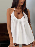 Kitra Flowy Bead Detail Tie Neck Top White