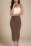Pencil High Waist Bandage Midi Skirt Tan Brown