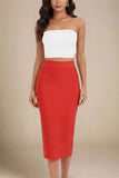 Pencil High Waist Bandage Midi Skirt Lipstick Red