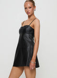 Isak Woven Faux Leather Mini Dress Black