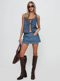 Stefenie Denim Tie Top Mid Wash