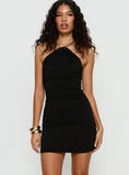 Quenbie Hardware Halter Mini Dress Black
