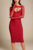 Lexi Long Sleeve Bodycon Midi Dress Lipstick Red
