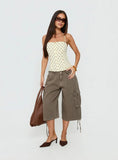 Bon Bon Tie Neck Top Yellow / Brown Polka