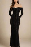 Rose Long Sleeve Bodycon Maxi Dress Classic Black