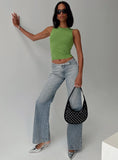 Slow Ride Mid Rise Bootleg Belted Jeans Light Blue