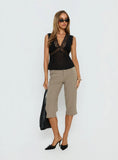 Noven Tie Back Lace Trim Top Black