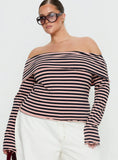 Janicia Off Shoulder Top Pink Stripe Curve