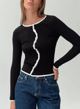 Bring Me Closer Button Up Long Sleeve Top Black White