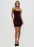 Irena Velvet Strapless Mini Dress Burgundy