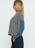 Taysha Long Sleeve Top Black Grey Stripe