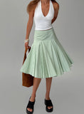 Evangaleine Pleat Midi Skirt Green White