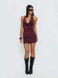 Makeira Eyelet Halter Mini Dress Burgundy