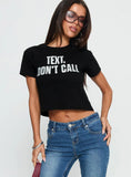 Text Dont Call Shimmer Graphic Top Black