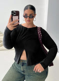 Kortez Long Sleeve Zip Through Top Black Curve