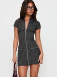 Wynona Mini Dress White / Grey Pinstripe