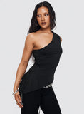 Vulnerable One Shoulder Top Black