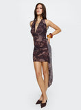 Florise Halter Plunge Mini Dress Black Floral