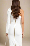 Lela Long Sleeve Bandage Midi Dress White Pearl