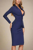 Blaire Long Sleeve Bandage Dress Navy Blue Sale