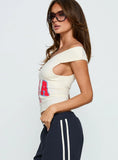 American Spirit Off the Shoulder Graphic Top Cream