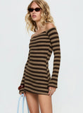 Darsey Long Sleeve Knit Mini Dress Black Beige Stripe