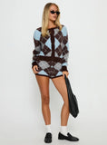 Kenlea Button Up Cardigan Blue Argyle