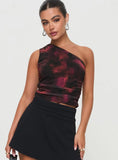 Annem One Shoulder Top Black Red