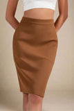 Pencil High Waist Bandage Knee Length Skirt Tan Brown