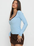 Baseline V Neck Long Sleeve Top Blue Brown