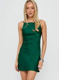 Yulia Boatneck Tie Up Mini Dress Emerald
