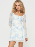 Robertstone Long Sleeve Mini Dress White Blue Floral