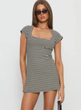 Irelynn Jersey Mini Dress Black White Stripe