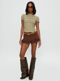 Romelle Shirred Top Green Brown Plaid