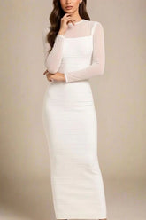 Robin Long Sleeve Bandage Maxi Dress White Pearl