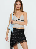 Idette Lace Asymmetrical Mini Skirt Black Polka Dot