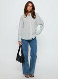 Alexi Long Sleeve Button Down Top Blue Brown Stripe