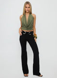 Carefree Days Jersey Cowl Neck Top Khaki