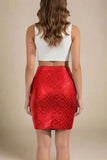 High Waist Metallic Leather Mini Skirt Lipstick Red