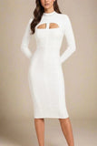 Brooke Long Sleeve Bandage Midi Dress White Pearl