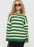 Brando Knit Sweater Green Cream Stripe
