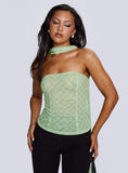 No Comparison Neck Tie Strapless Top Green Check