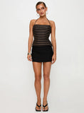 The Player Backless Tie Neck Top Gold Black Stripe