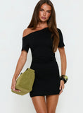 Avriana Off Shoulder T-Shirt Mini Dress Black