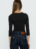 Lyselle Wrap Detail 3 4 Sleeve Bodysuit Black