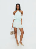 Rozario Chiffon Halter Mini Dress Aqua / Silver
