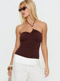 Meda Bead Detail Ruched Bodysuit Brown