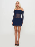 Virtues Long Sleeve Sheer Mini Dress Navy
